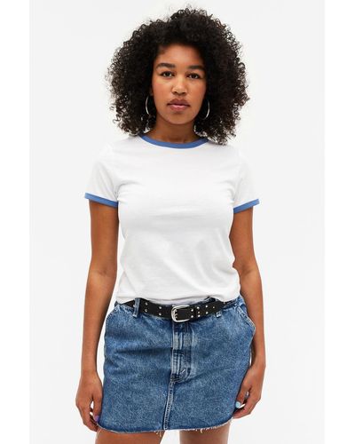 Monki T-shirt With Contrast Trim - Blue