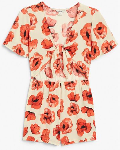 Monki Tie-front Cut-out Playsuit - Orange