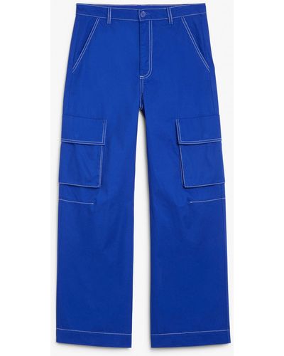 Monki Cargo Trousers Low Waist Loose Fit Cotton - Blue