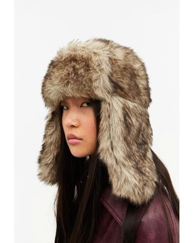 Monki Faux Fur Trapper Hat - Natural