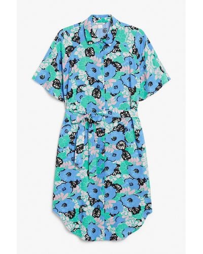 Monki Pastel Floral Midi Shirt Dress - Blue