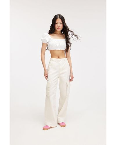 Monki Cargo Trousers Low Waist Loose Fit Cotton - White
