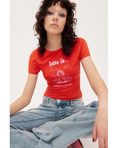 Monki × Love Is... Cropped Printed T-shirt - Red