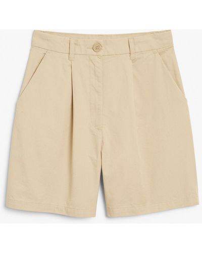 Monki High Waist Tailored Shorts - Natural
