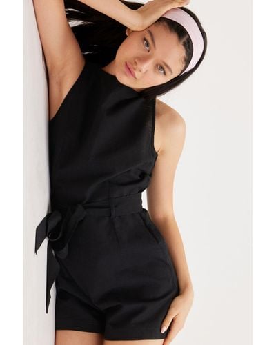 Monki Sheer Linen Blend Mini Jumpsuit - Black