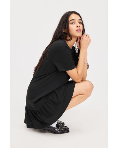 Monki Mini Short Sleeve Cotton Dress - Black