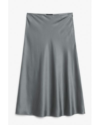 Monki Satin Midi Skirt - Grey