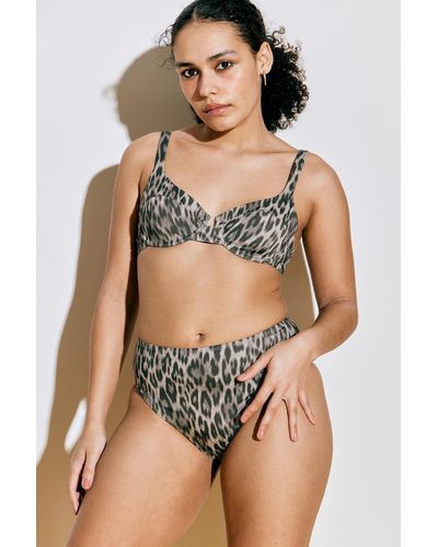 Monki Grey Leopard High-waist Bikini Briefs - Brown