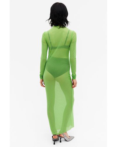 Monki Long Sleeved Mesh Maxi Dress - Green