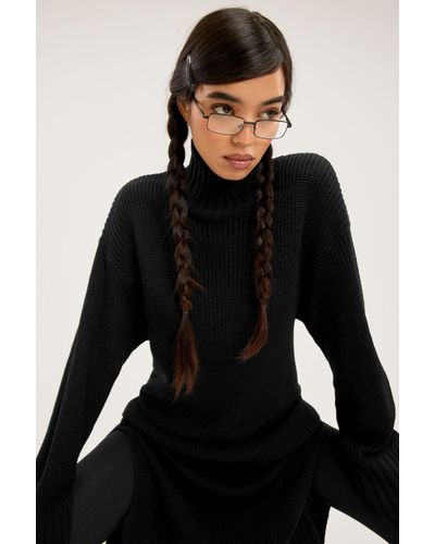 Monki Long Sleeved Rib Knit Midi Dress - Black