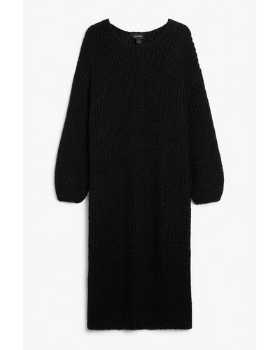 Monki Chunky Knit Long Sleeve Midi Dress - Black