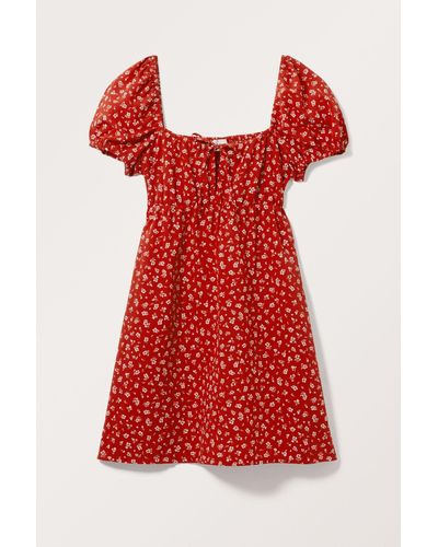 Monki Puffy Short Sleeve Mini Dress - Red