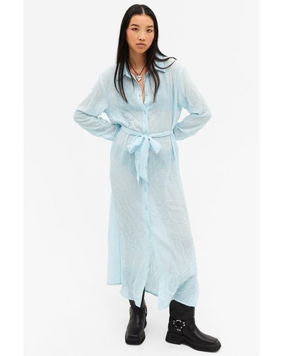 Monki Textured Midi Shirt Dress - Blue