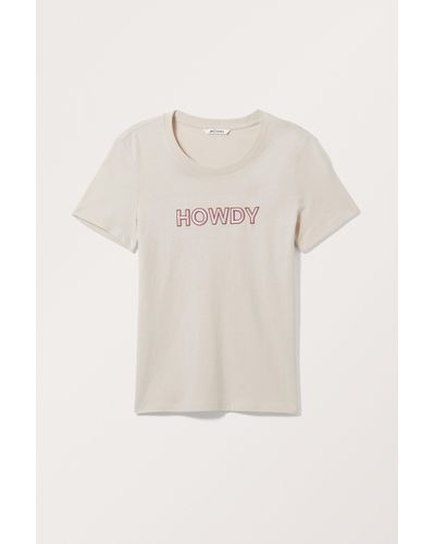 Monki Fitted Printed Short Sleeve T-shirt - Natural