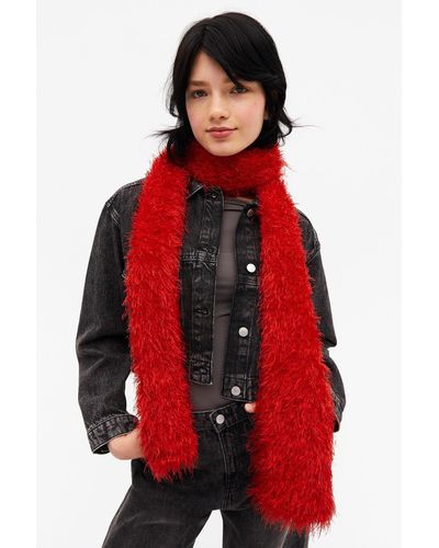 Monki Hairy Knitted Scarf - Red