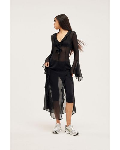 Monki Frilled Bell Sleeve Maxi Dress - Black
