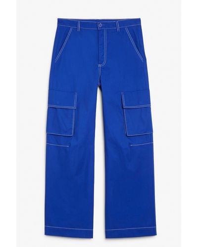 Monki Cargo Pants Low Waist Loose Fit Cotton Blue