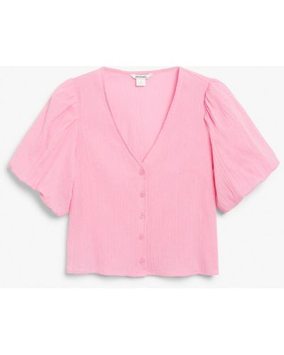 Monki Pink Puffy Sleeve Blouse - Red