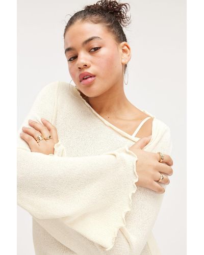 Monki Regular Boatneck Trumpet Sleeve - Natural