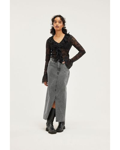 Monki Grey Midi Denim Skirt