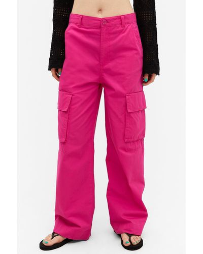 Monki Cargo Pants Low Waist Loose Fit Cotton Pink