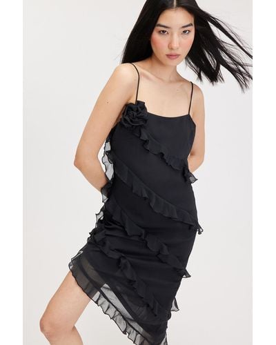 Monki Ruffled Midi Slip Dress - Black
