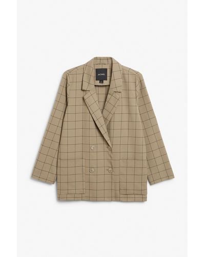 Monki Brown & Black Checked Double-breasted Blazer