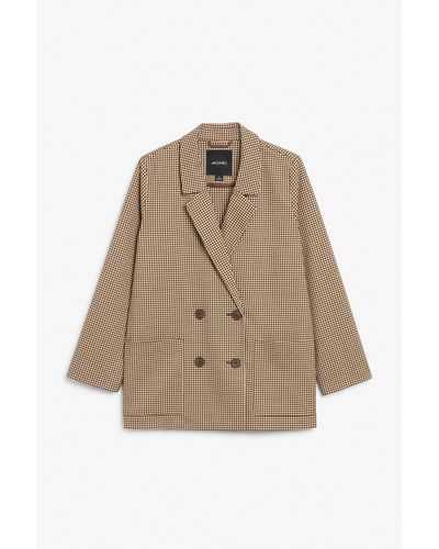 Monki Brown Chequered Double-breasted Blazer