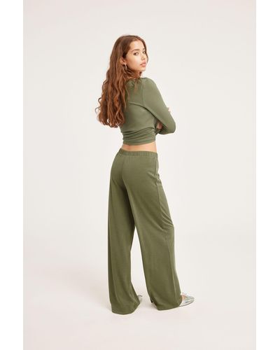 Monki Regular Fit Soft Trousers - Green