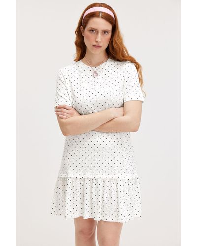Monki Mini Short Sleeve Cotton Dress - White