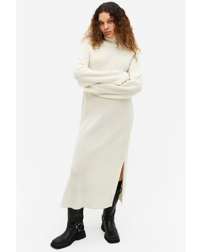 Monki Long Sleeved Rib Knit Midi Dress - White