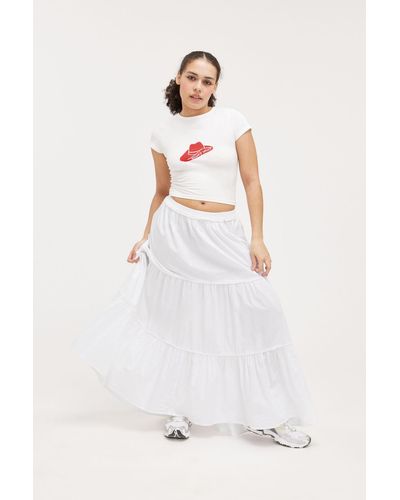 Monki Tiered Maxi Skirt - White