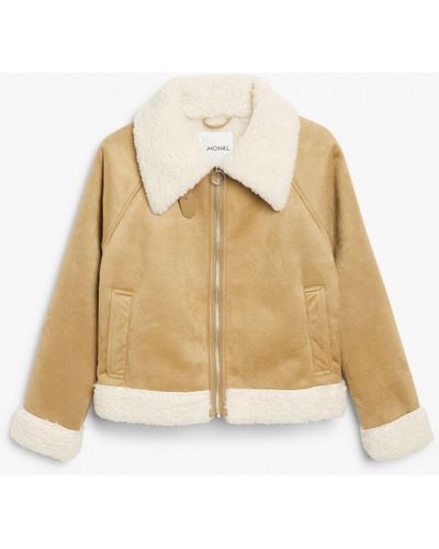 Monki Faux Suede Aviator Jacket - Natural