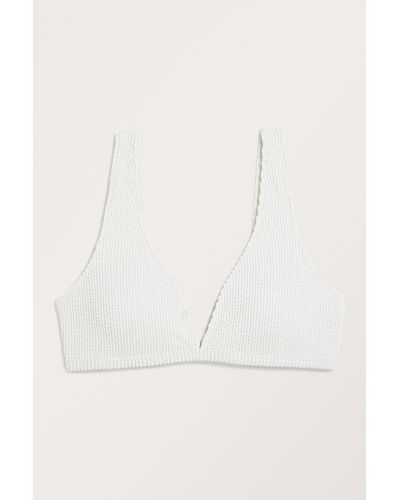 Monki White Shirred V Neck Bikini Top