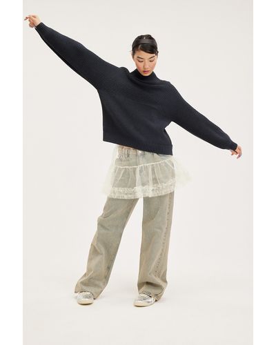 Monki Vertical Knit Turtleneck Sweater - Blue