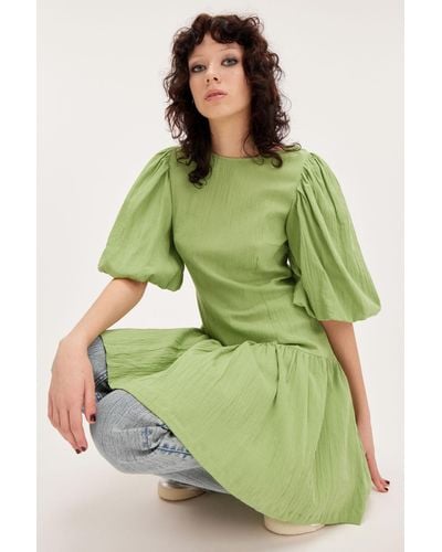 Monki Short Puffy Sleeve Dress - Green