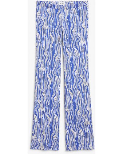 Monki Soft Flared Swirly Trousers - Blue