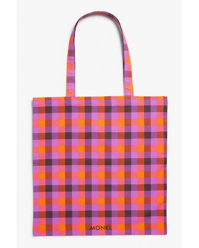 Monki Checkered Cotton Tote Bag