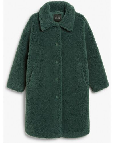 Monki Long Teddy Coat - Green