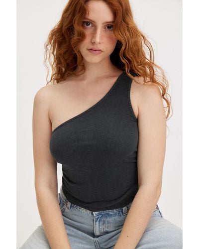 Monki One-shoulder Fitted Tank Top - Black