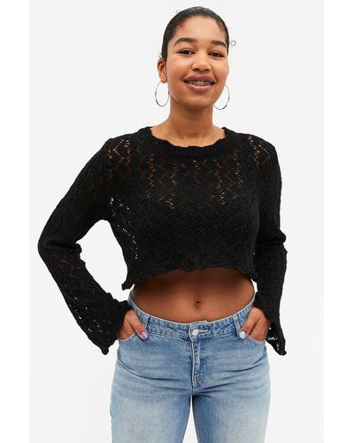 Monki Long Sleeve Lace Knit Sweater - Black