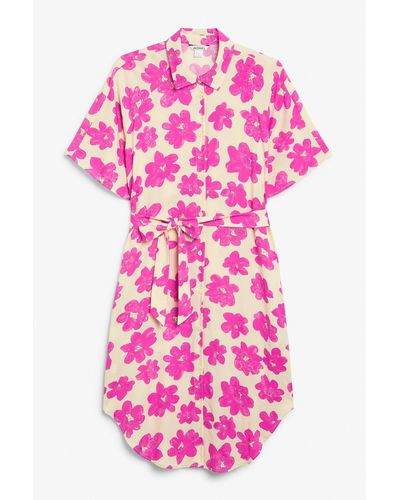 Monki Pink Floral Midi Shirt Dress