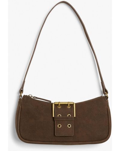 Monki Faux Leather Hand Bag With Buckle - Brown