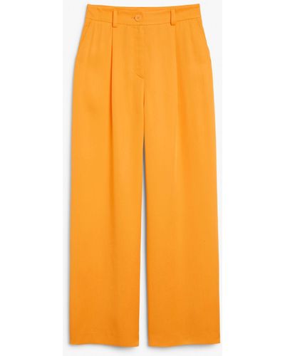 Monki High Waist Wide Leg Lightweight Trousers Orange