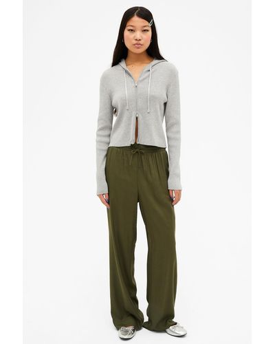 Monki Relaxed Fit Wide Leg Trousers - Green