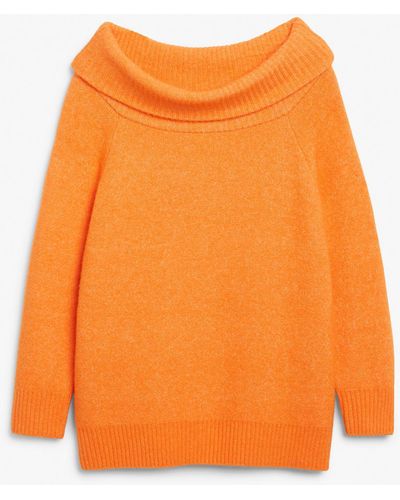 Monki Off-shoulder Orange Knit Jumper