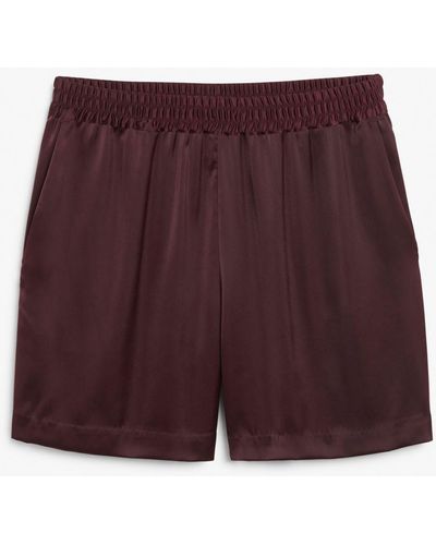 Monki Relaxed Satin Shorts - Red