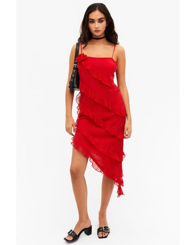 Monki Ruffled Midi Slip Dress - Red