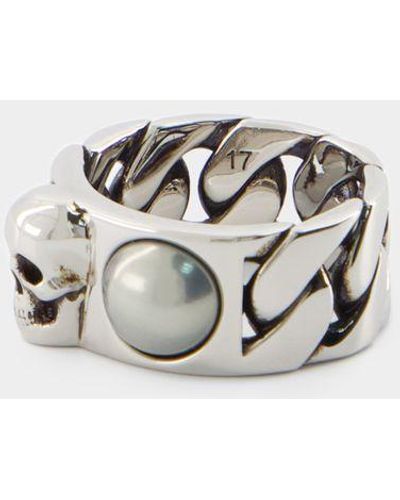 Alexander McQueen Skl & Pearl Ring - Metallic