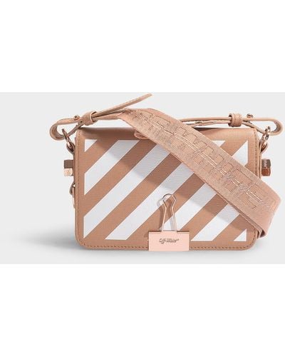 Off-White c/o Virgil Abloh Diag Mini Flap Bag In Nude And White Calfskin - Pink